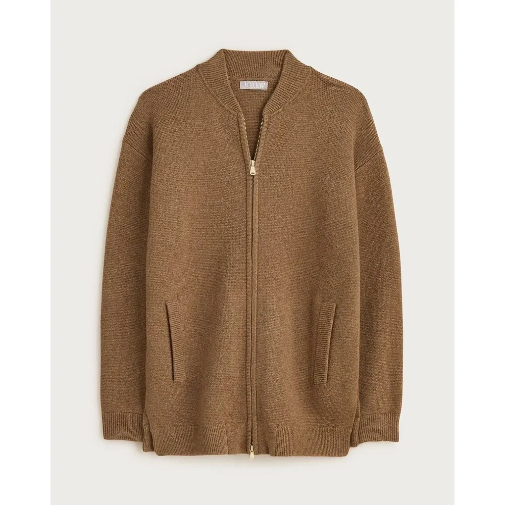 J CREW Full-zip flight sweater-jacket lambs wool blend XS oversized